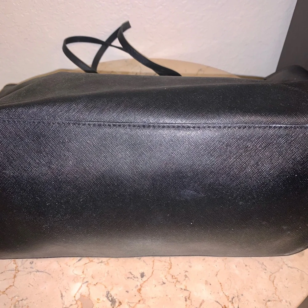 Michael Kors Black Leather Tote with Gold Logo Charm
